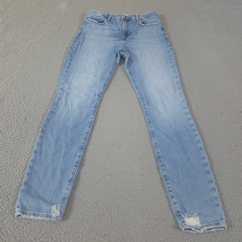 Frame Jeans Womens 30 Blue Le High Skinny Hidalgo Chew Distressed Hem Denim Pant